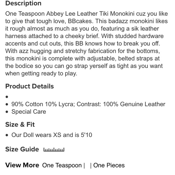 One Teaspoon Abbey leather tiki Monokini Harness - Picture 6 of 6